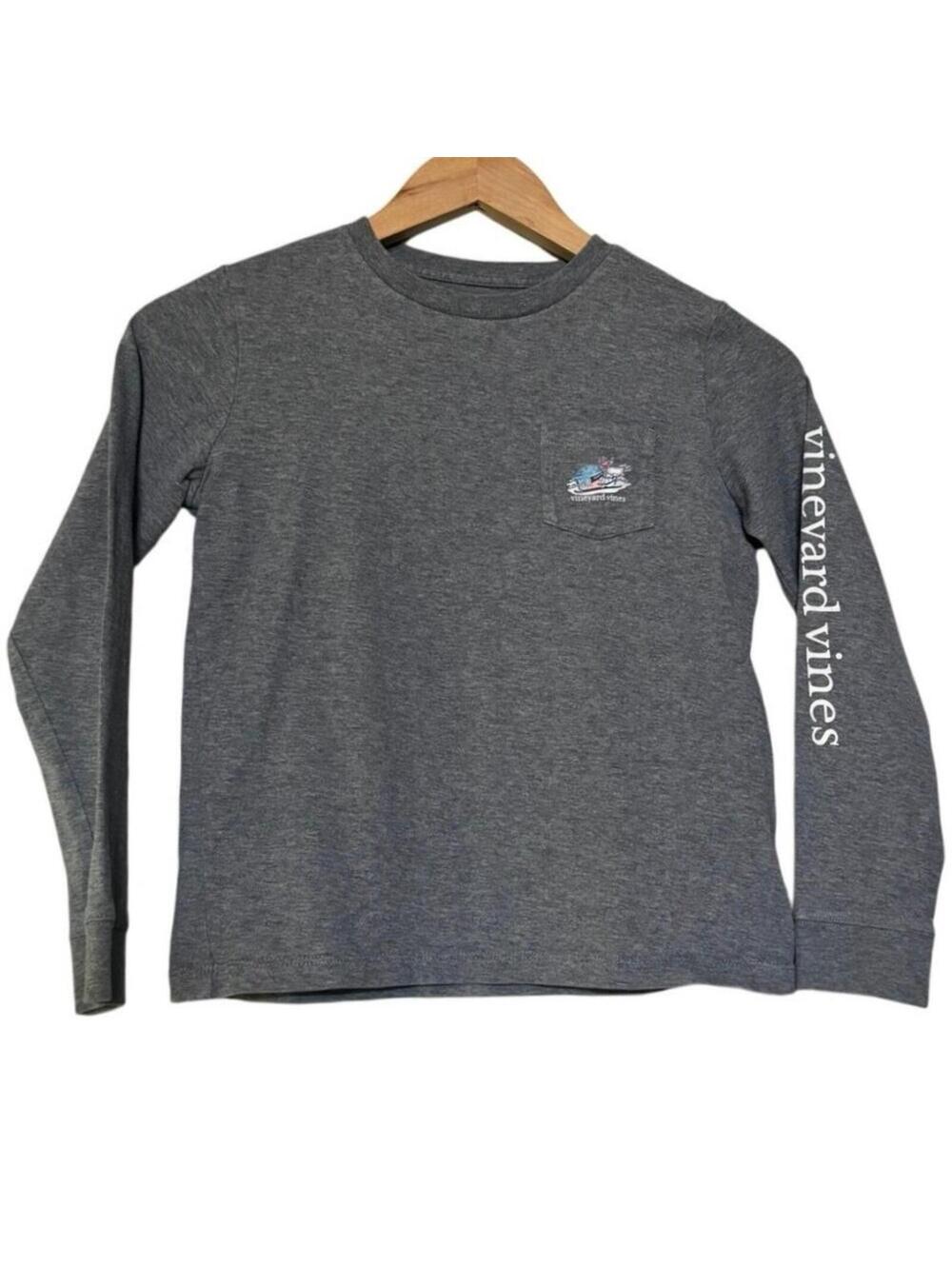 Vineyard Vines Boys T-Shirts Gray Cotton Crew Neck Graphic Logo Long Sleeve Sz 7